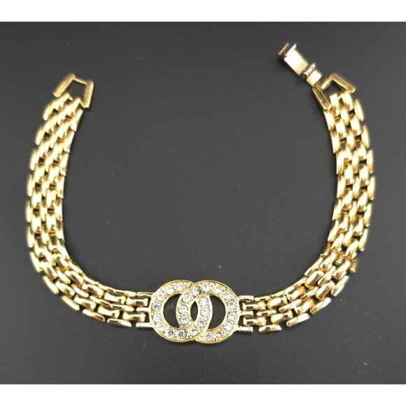 BMNY 14k GP Link Bracelet With Rhinestone Double-Loop Design - Picture 4 of 7